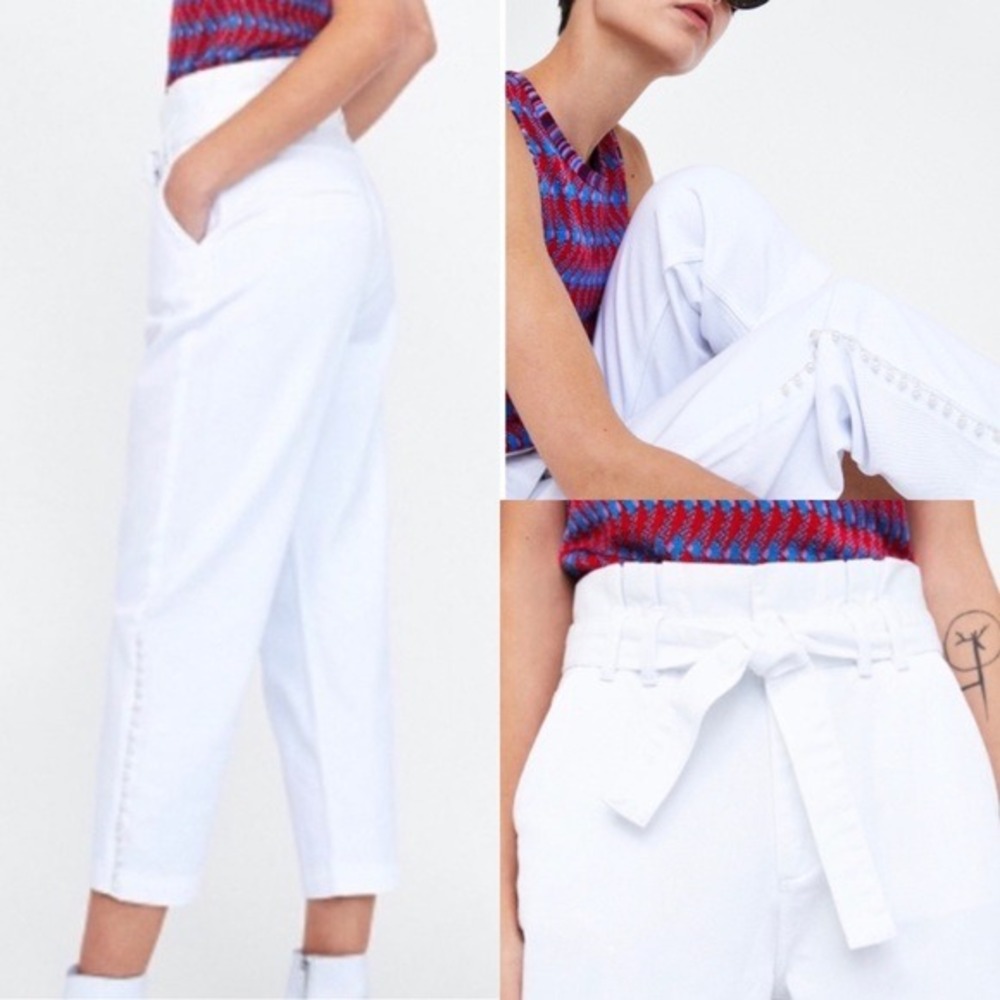 Zara‎ High Waisted White Pearl Denim - Picture 2 of 11